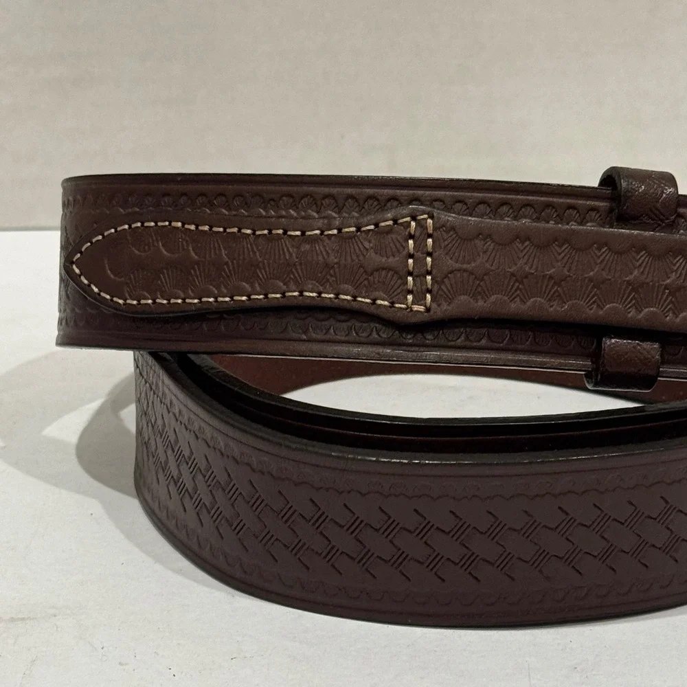Cabelas Leather Belt Men 42 Brown Basketweave Tooled Western Rodeo Ranger Style
